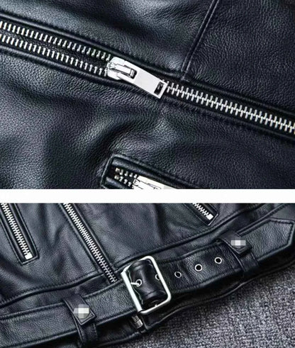 Winter and Autumn Men's Oversized Button-down PU Leather Coat with Multiple Zippers Polo Jacket, with Many Zippers