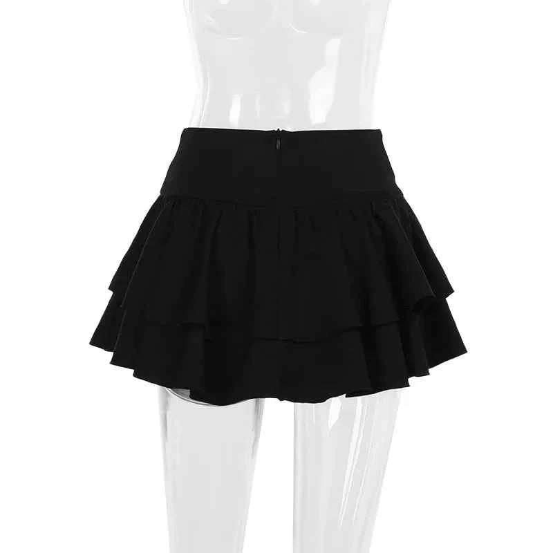 Gothic Black Lace Cross Mini Skirt Y2k Grunge Punk High Waist Pleated A-Line Skirts Vintage Women Girl Aesthetic Alt Clothes