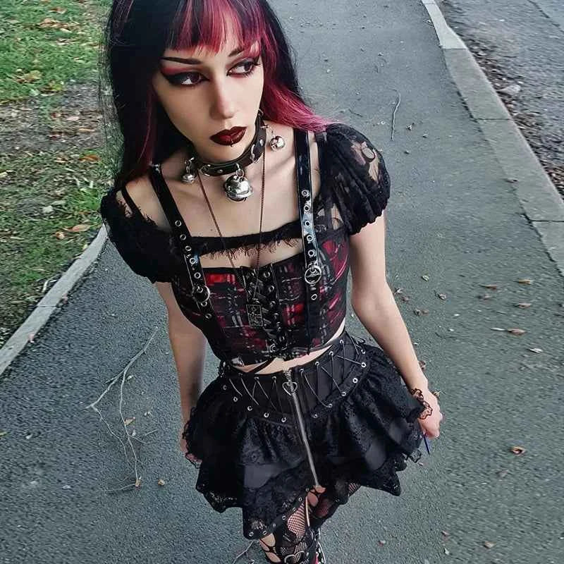Women's Punk Vintage High Wasit Skirt Zipper Front Japanese Style Kawaii Black Harajuku Gothic Skater Cosplay Mini Skirts