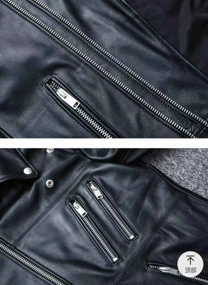 Winter and Autumn Men's Oversized Button-down PU Leather Coat with Multiple Zippers Polo Jacket, with Many Zippers