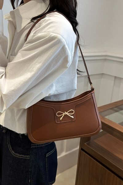 Bow Trim PU Leather Shoulder Bag - Munsieur