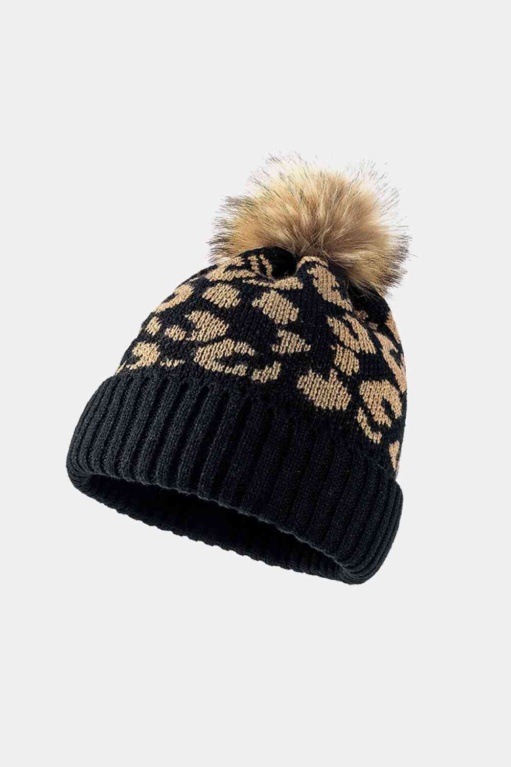 Leopard Pom-Pom Cuffed Beanie - Munsieur