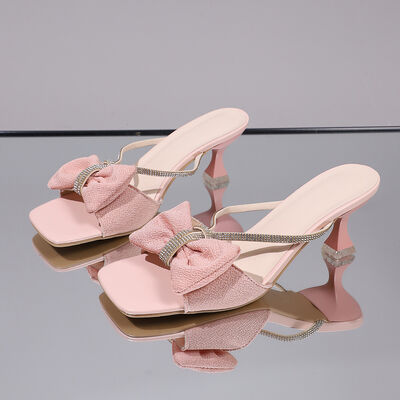Bow Rhinestone Open-Toe Heels - Munsieur