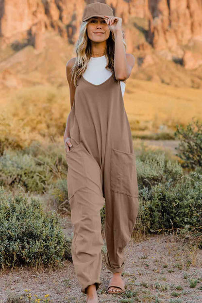 Double Take Full Size V-Neck Sleeveless Jumpsuit with Pockets - Munsieur