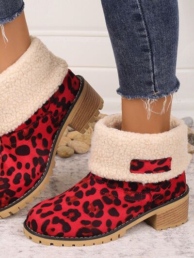 Leopard Block Heel Fuzzy Boots - Munsieur