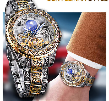Skeleton Carved Tourbillon Mechanical Watches Luxury Men's Wrist-watch