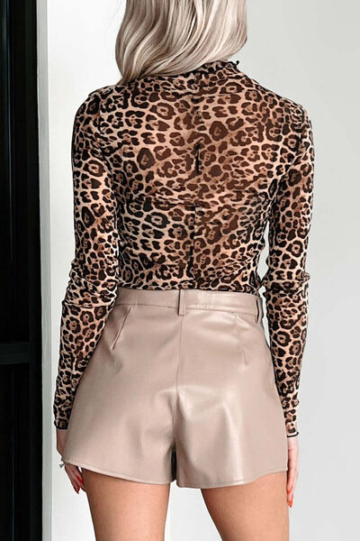 Lovelet Leopard Mock Neck Long Sleeve T-Shirt - Munsieur
