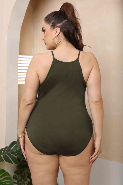 Plus Size Halter Neck Spaghetti Strap Bodysuit - Munsieur