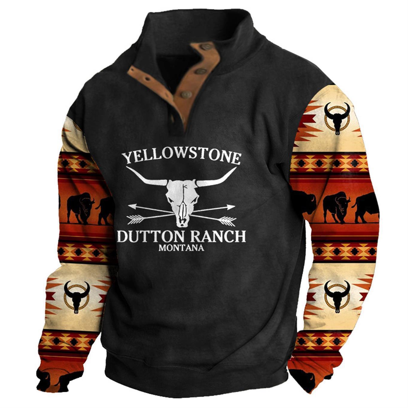 Denim Long-sleeved Tee Men's Fashion Printing Casual