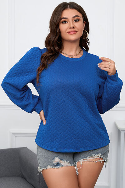 Plus Size Textured Round Neck Long Sleeve Top - Munsieur