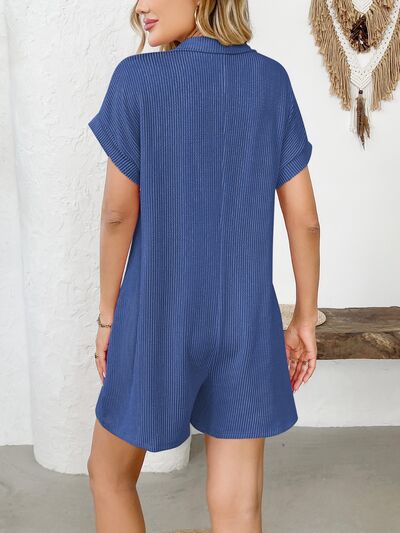Button Detail Collared Neck Short Sleeve Romper - Munsieur