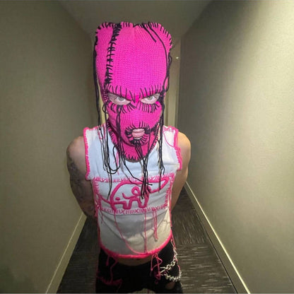 Handmade Knitted Colorful Line Hat Mask