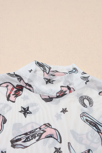 Printed Mock Neck Long Sleeve Bodysuit - Munsieur