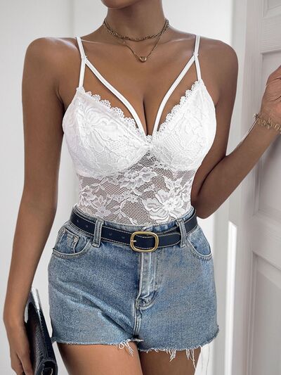 Perfee Spaghetti Strap Lace Bodysuit - Munsieur
