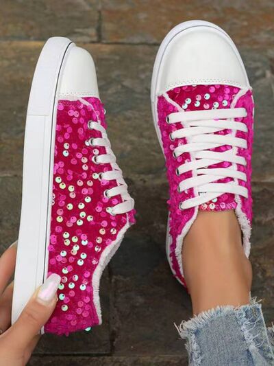 Sequin Round Toe Flat Sneakers - Munsieur