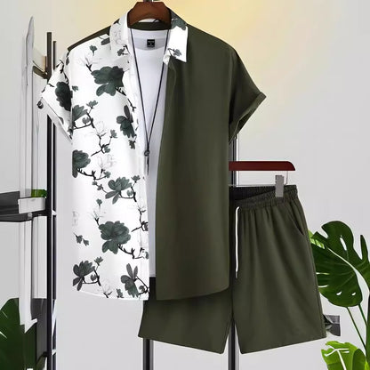 Black And White Striped Hawaiian Men's Shorts Sets