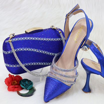 Women's Graduation Set Royal Blue Square Handbag + Pointed Pumps Set