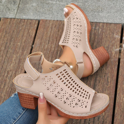 New Retro Open Toe Hollow Peep Toe Sandals