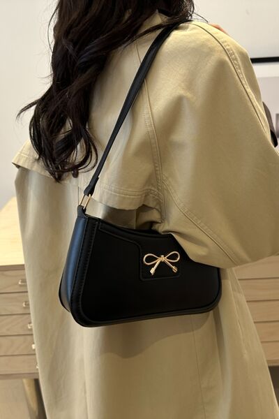 Bow Trim PU Leather Shoulder Bag - Munsieur