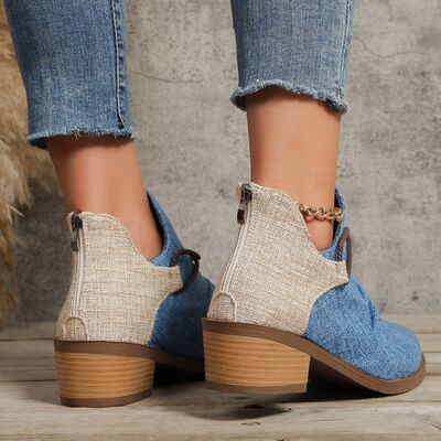 Contrast Canvas Low Heel Boots - Munsieur