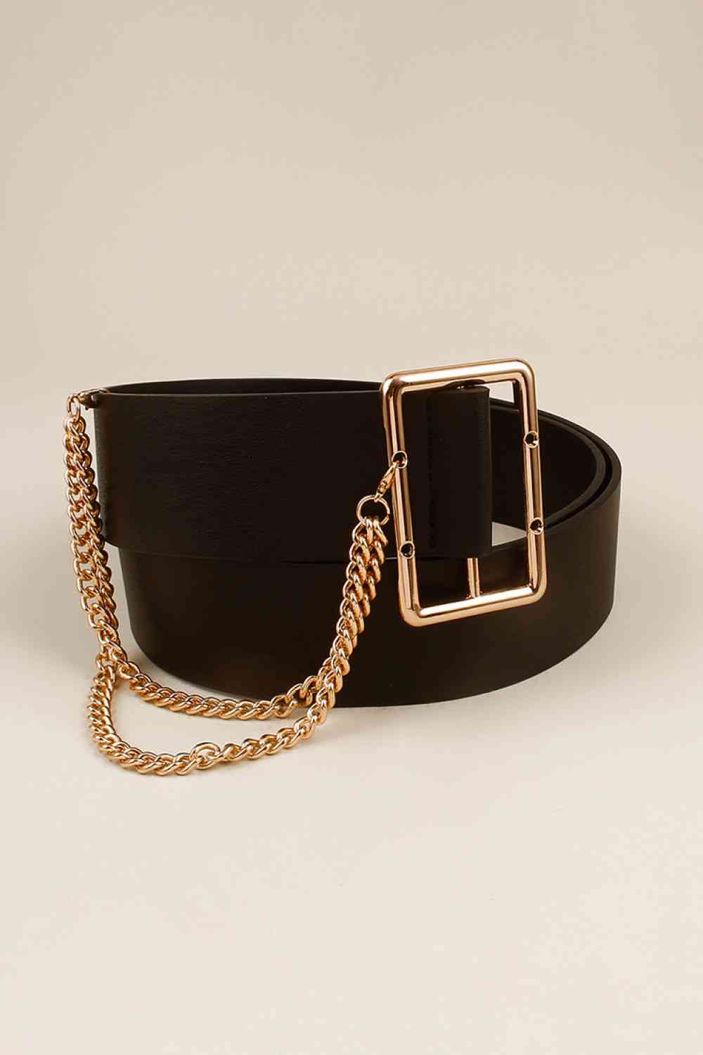 PU Leather Wide Belt with Chain - Munsieur