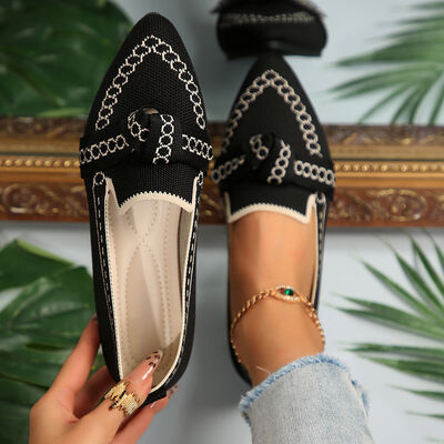 knitted Slip-On Flats with Bow - Munsieur