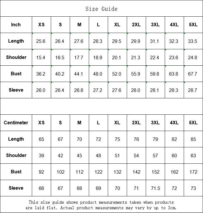 Munsieur size guide chart for all-over print graphic hoodie detailing measurements from XS to 5XL