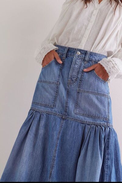 Midi Denim Skirt with Pockets - Munsieur
