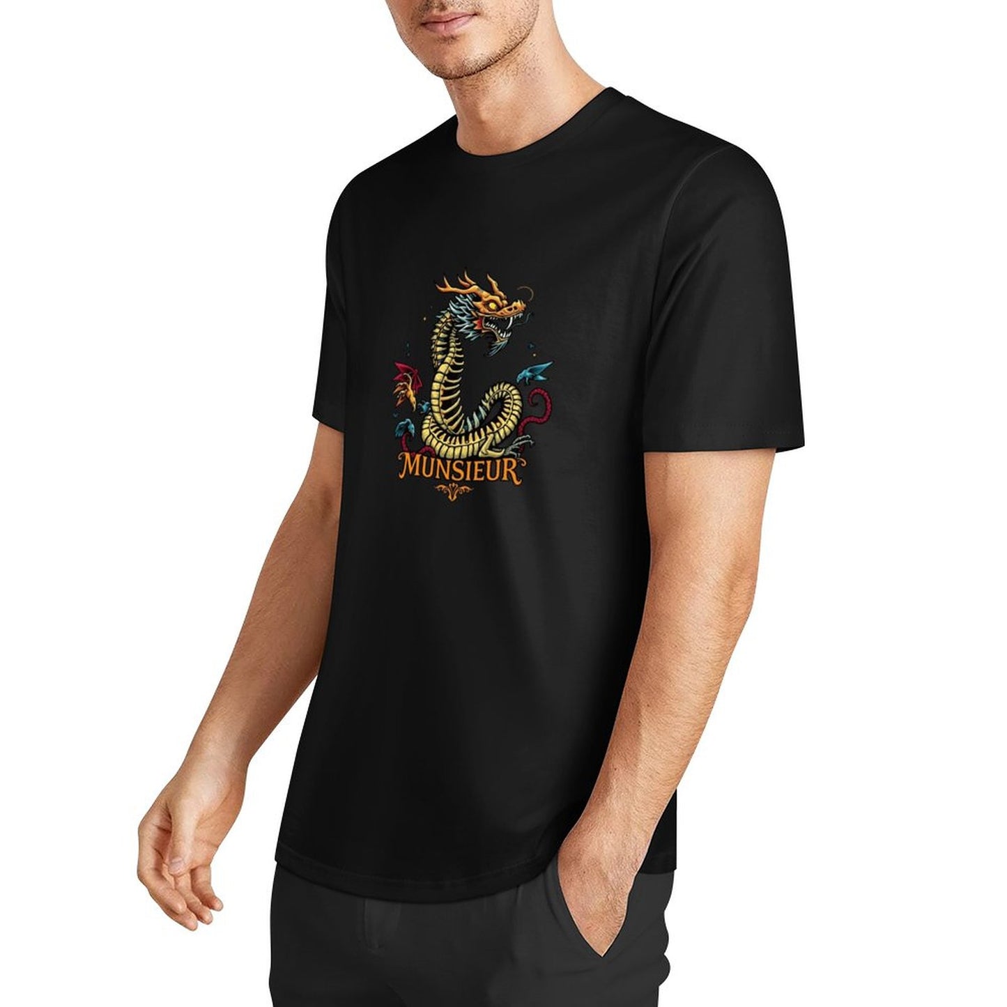 Munsieur Brand Graphic Tee Cotton Men's breathable Dragon Design