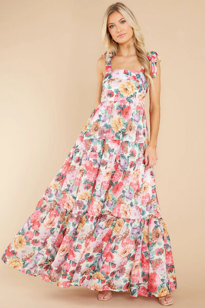 Floral Square Neck Wide Strap Maxi Dress - Munsieur