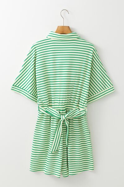 Striped Half Sleeve Tie Waist Romper - Munsieur