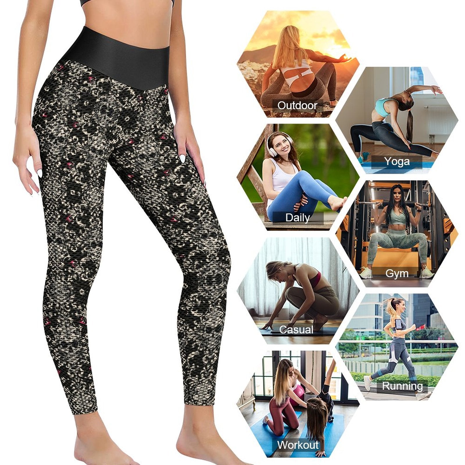 Custom Printed Honeycomb Textured Yoga Leggings for Women