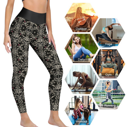 Munsieur Custom Printed Honeycomb Textured Yoga Leggings for Women