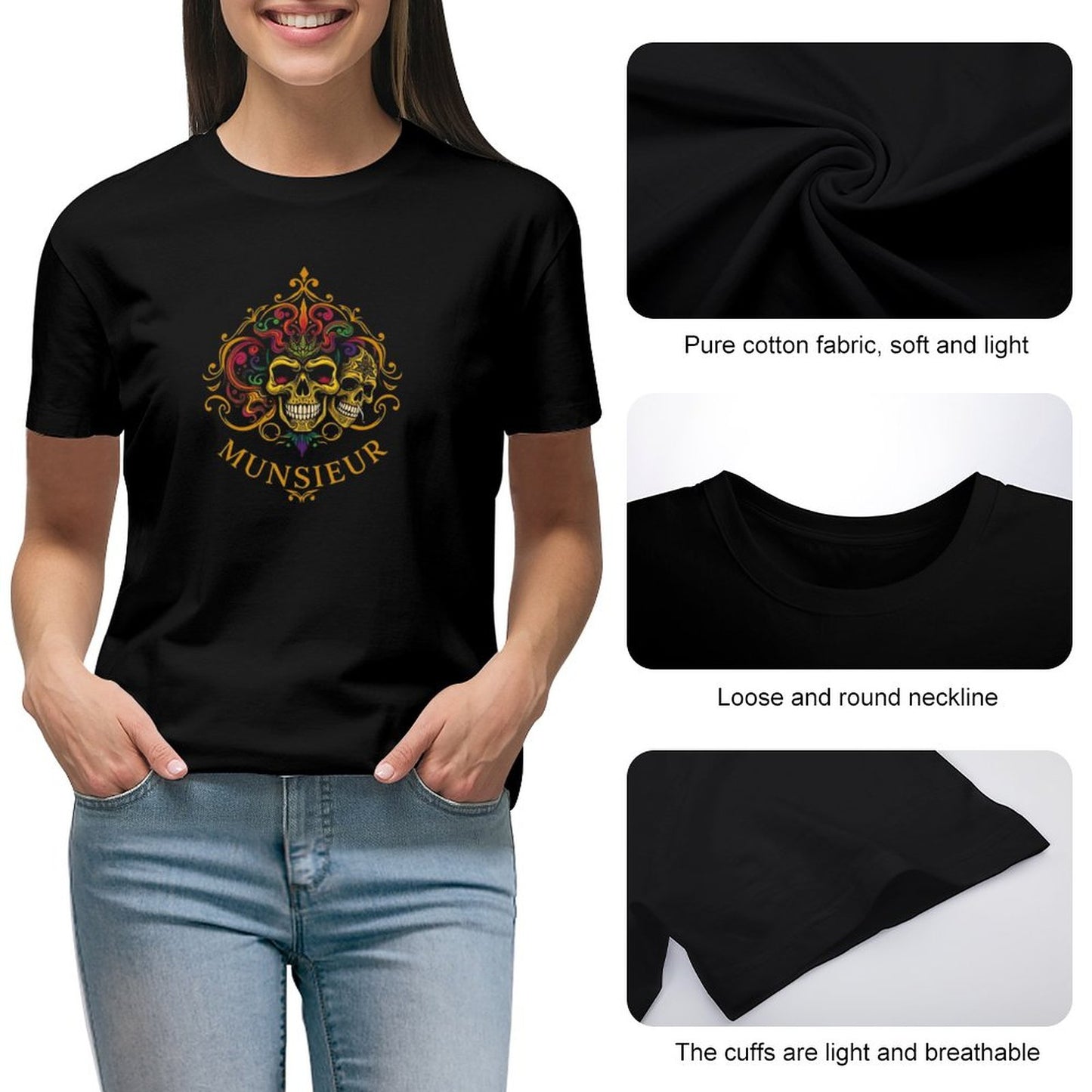 Munsieur Women's T-shirt "Mardi Gras" Designer Streetwear for Her Embroidered