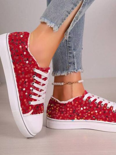 Sequin Round Toe Flat Sneakers - Munsieur