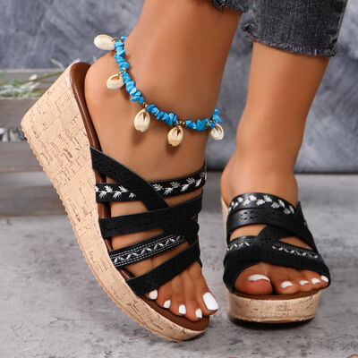 PU Leather Crisscross Wedge Sandals - Munsieur