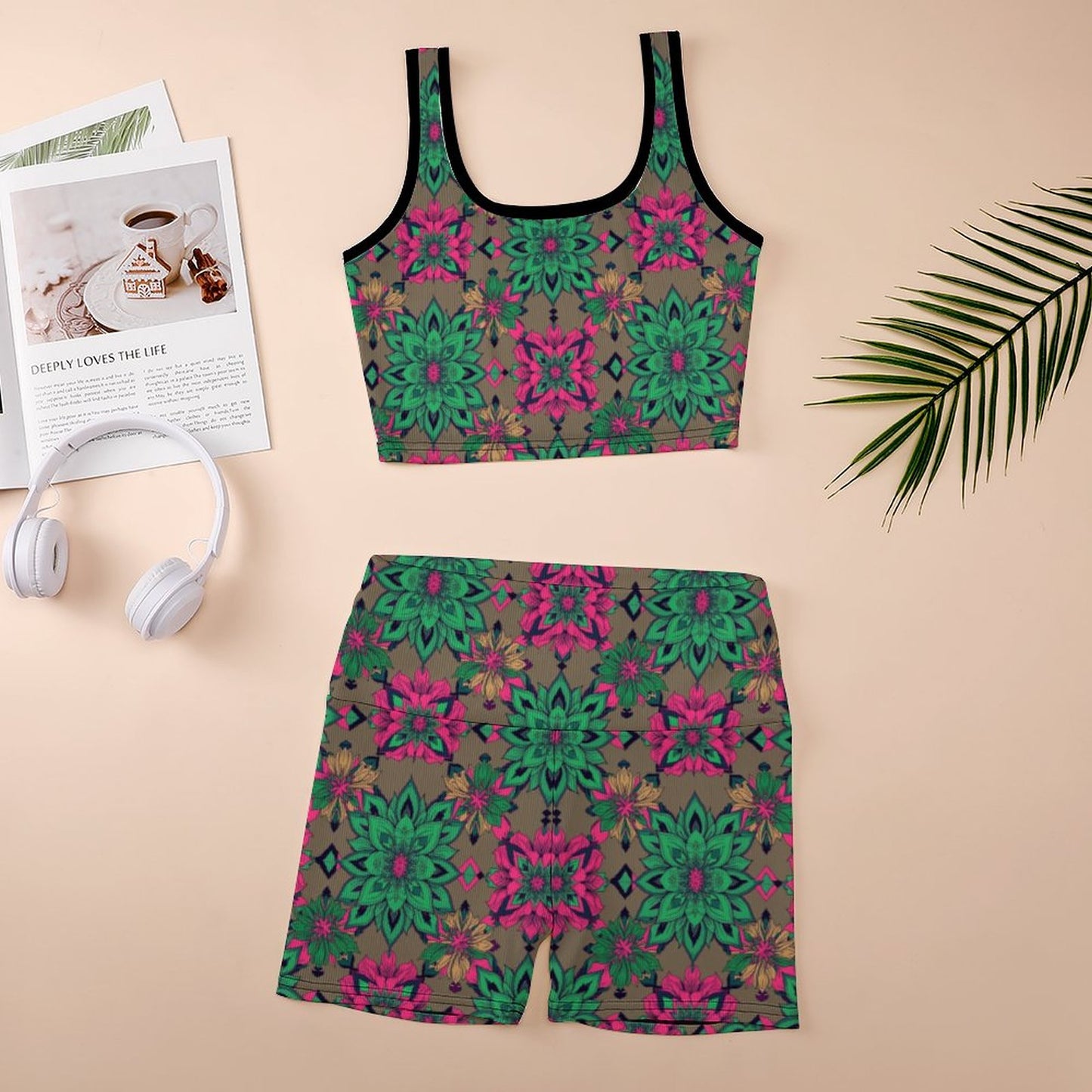Custom Printed Patterned Ribbed Yoga Sets