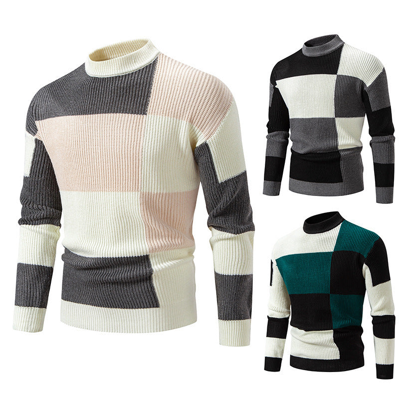 Men's Hoodie Half Turtleneck Color Matching Casual