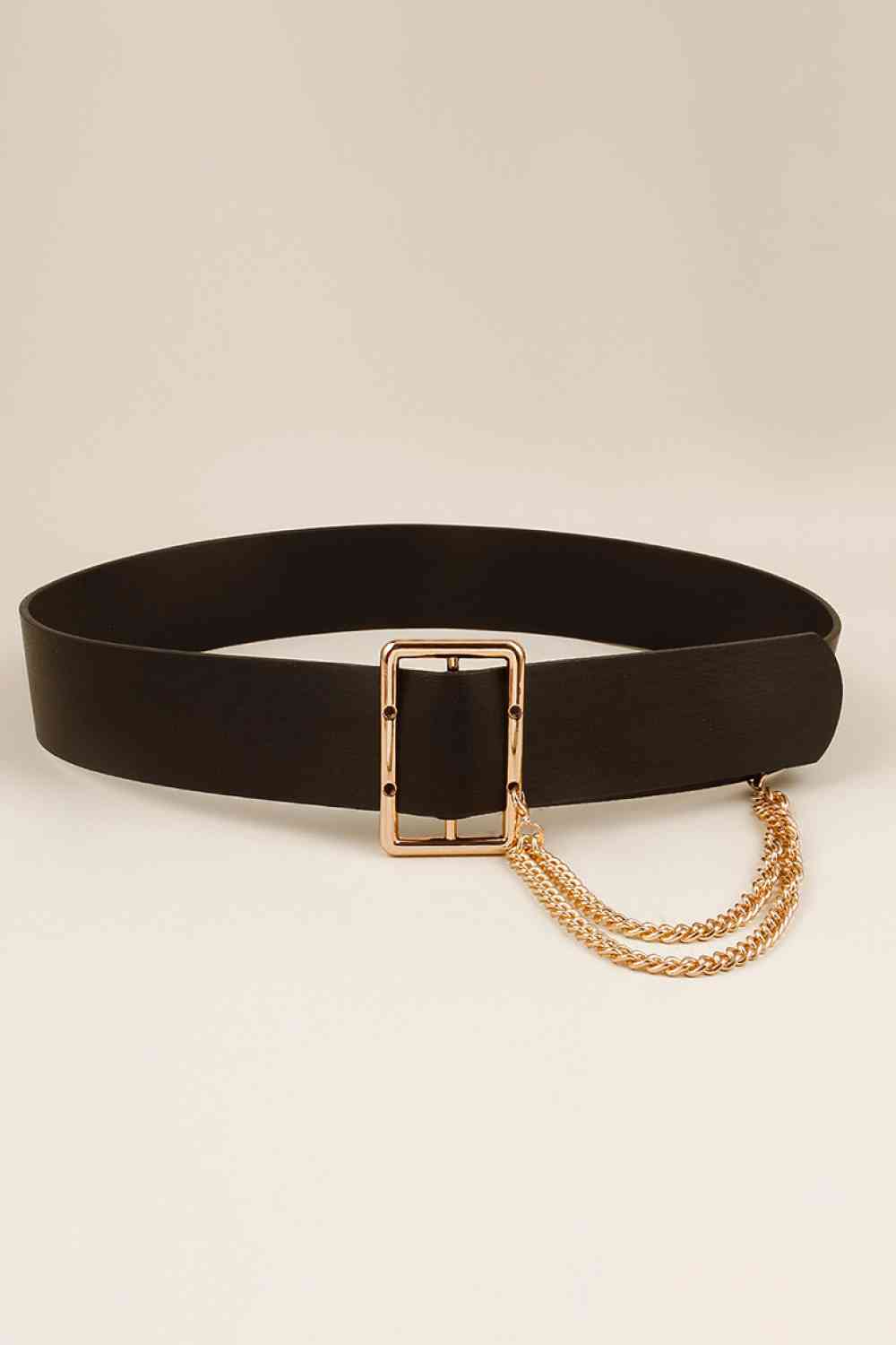 PU Leather Wide Belt with Chain - Munsieur