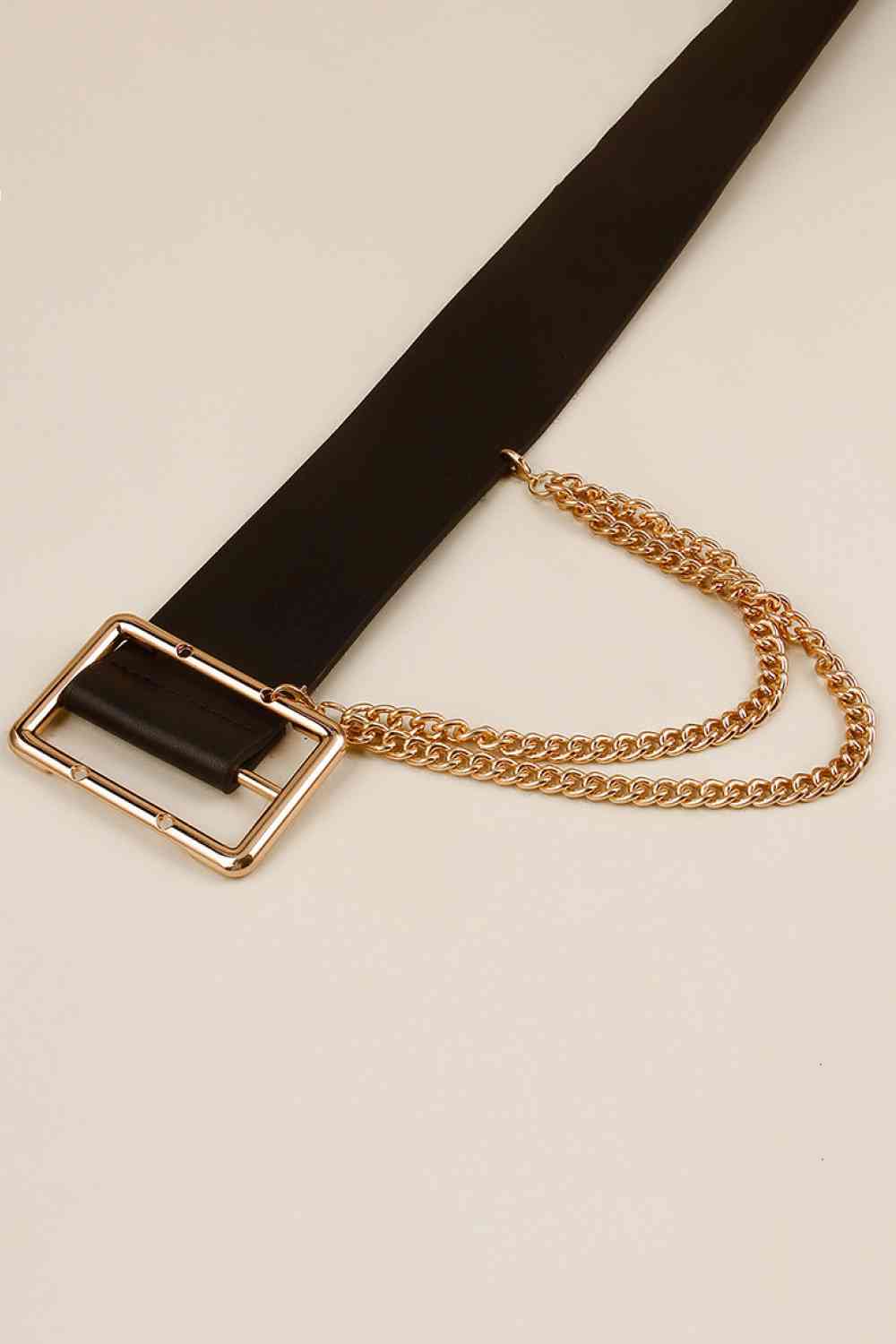 PU Leather Wide Belt with Chain - Munsieur