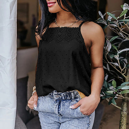 Lace Stitching Casual Ladies Blouse Cami
