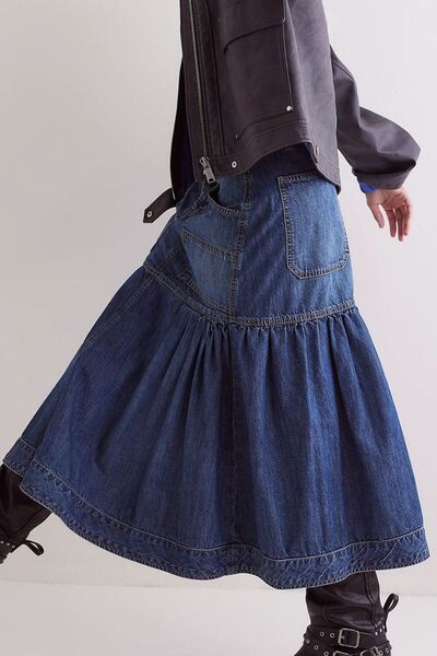 Midi Denim Skirt with Pockets - Munsieur