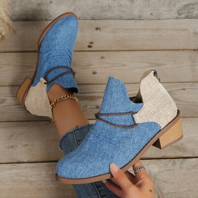 Contrast Canvas Low Heel Boots - Munsieur