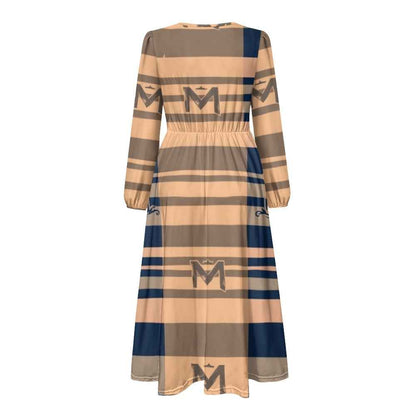 V-Neck Long Sleeve Tie Waist Midi Dress