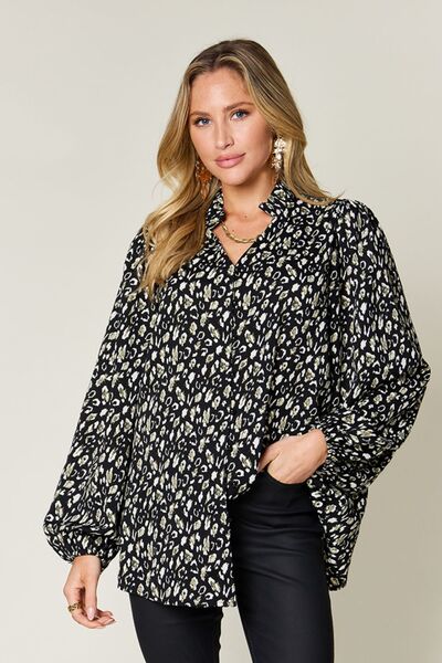 Double Take Full Size Leopard Long Sleeve Blouse - Munsieur