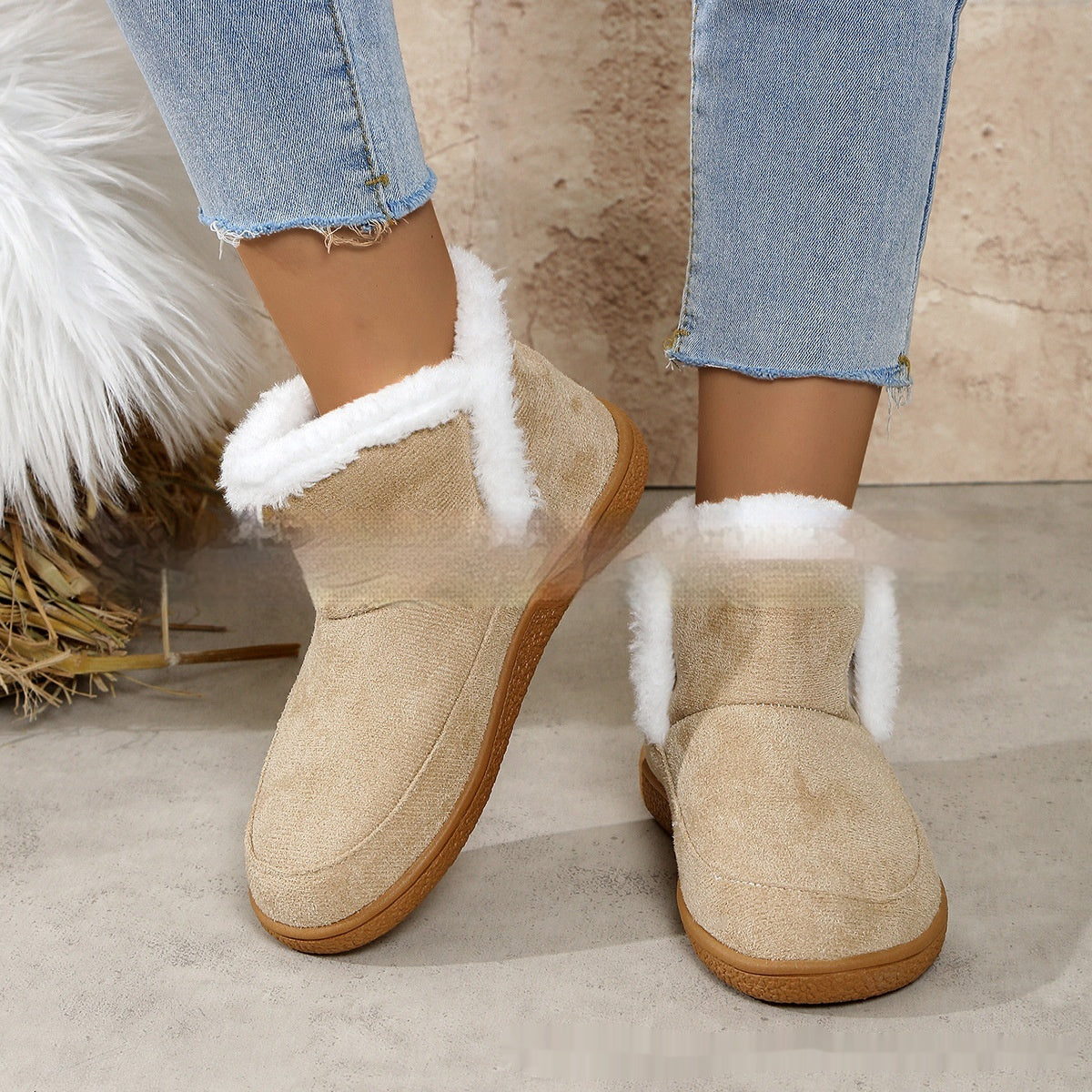 Insulated Cotton-padded booties Large Size boots Solid Color Fleece Lined Padded