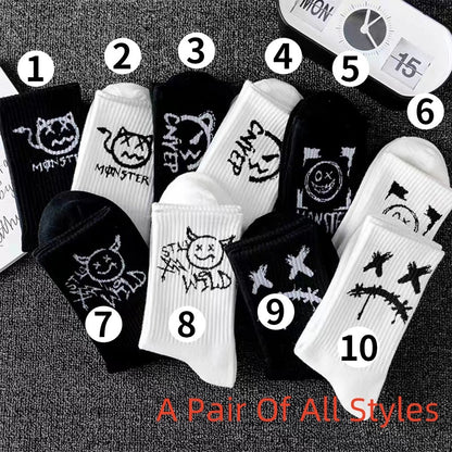 Men's Mid-calf Spring And Summer Trends Sports Black And White Socks - Munsieur