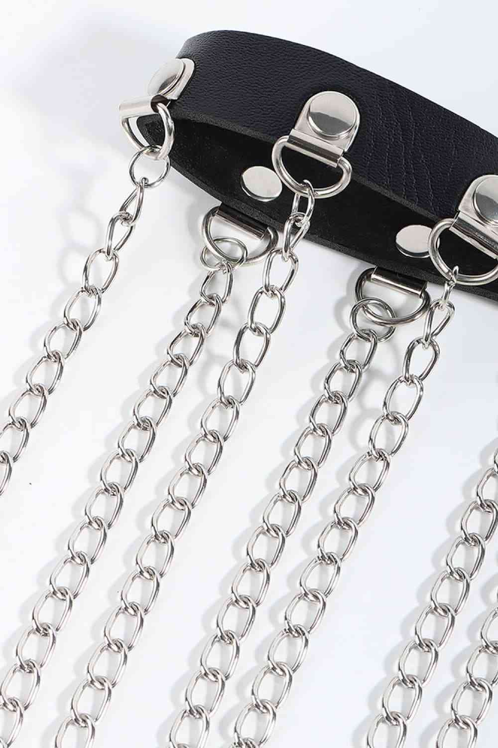 Fringed Chain PU Leather Belt - Munsieur