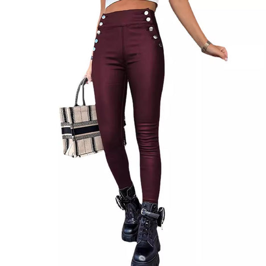 High Waist PU Leather Slim Fit Hip Raise Long Jeans