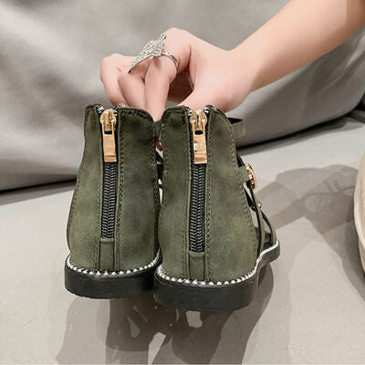 Open Toe Back Zipper Flat Sandals - Munsieur
